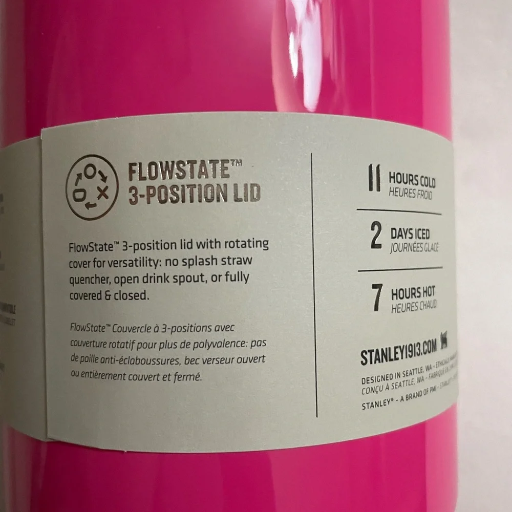 NIB Stanley Quencher H2.0 FlowState Tumbler Neon Pink & Black Color 40oz - Picture 6 of 16